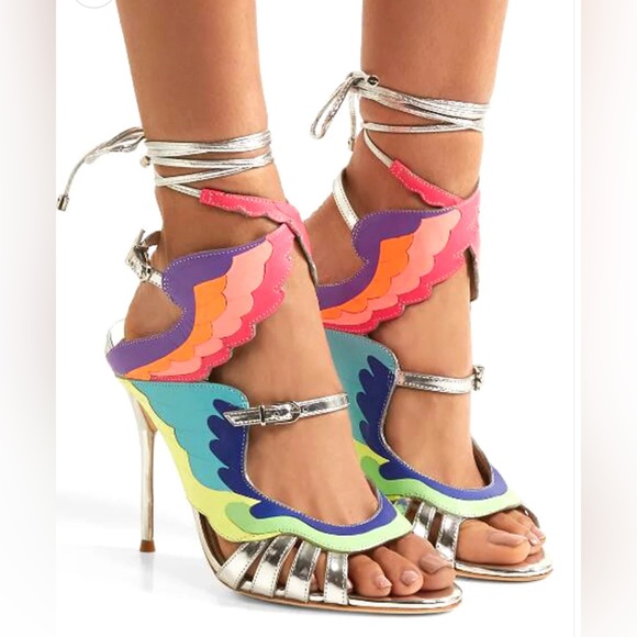 Sophia Webster “FireBird” $750Multicolor Leather Wrap Ankle Strap Heels 40 US9.5